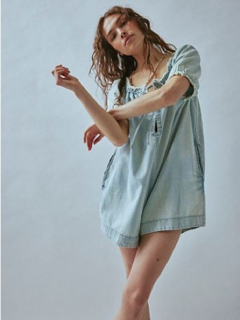 We The Free FP Daisy Denim Babydoll Romper NWT